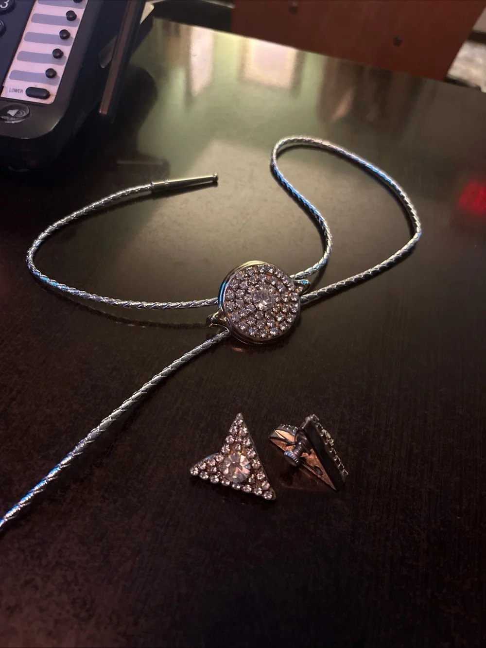 Silver Crystal Slider Necklace with Triangle Crystal interchangeable Studs
